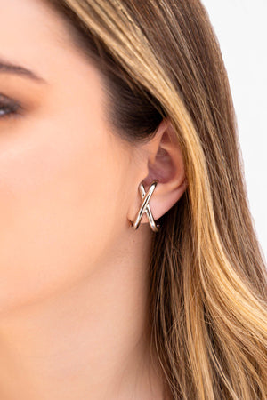 Ear Hook em X Liso Ródio Branco