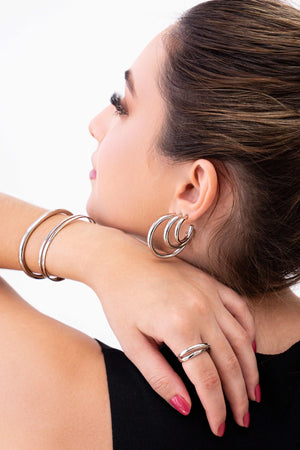 Anel Duplo Entrelaçado Tamanho 23 Ródio Branco