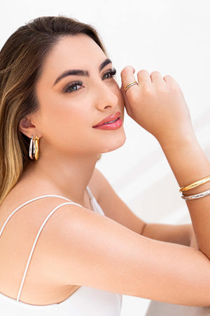 Anel Ajustável Liso Tamanho M Ródio Branco