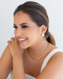 Brinco Meia Argola Quadrado Liso Banhado a Ouro 18K