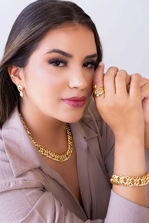 Brinco Elos Pendurados Banhado a Ouro 18K