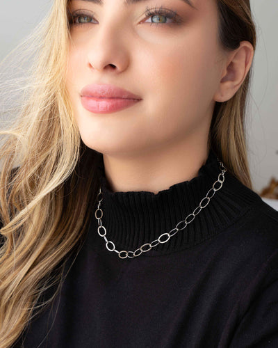 Choker Elos Ovais Ródio Branco - 32 cm