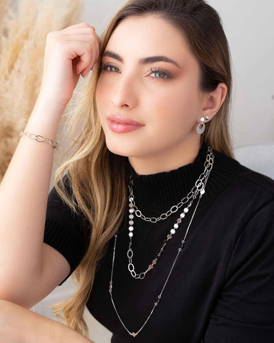 Choker Elos Ovais Ródio Branco - 32 cm