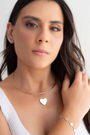 Gargantilha Nylon Pingente Coração Ródio Branco