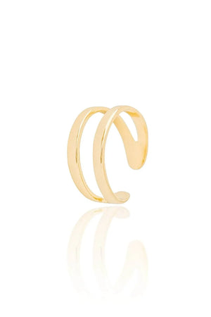 Anel Ajustável Dois Filetes Liso Tamanho P Banhado a Ouro 18K