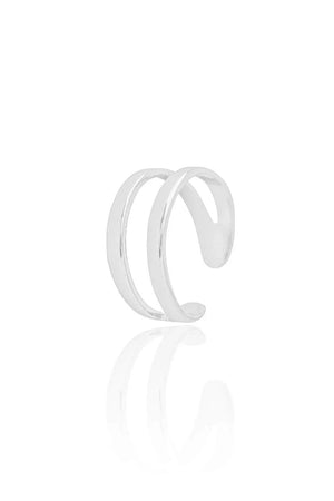 Anel Ajustável Dois Filetes Liso Tamanho M Ródio Branco