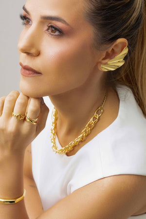 Anel Ajustável X Liso Tamanho P Banhado a Ouro 18K