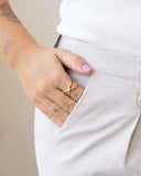 Anel Ajustável X Liso Tamanho M Banhado a Ouro 18K