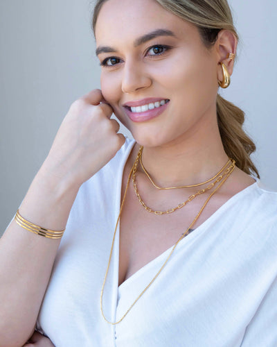 Bracelete Liso Flat Três Filetes 1cm Banhado a Ouro 18K