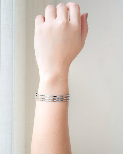 Bracelete Liso Flat Três Filetes 1cm Ródio Branco