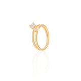 Anel Duplo com Ponto de Luz Cristal Tamanho 21 Banhado a Ouro 18K