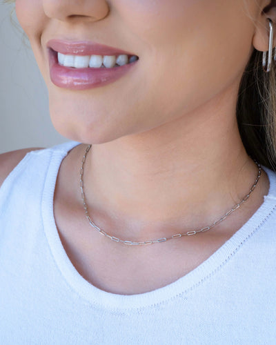 Choker Elos Lisos Ródio Branco - 32 cm