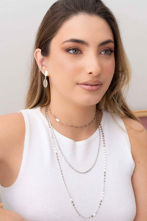 Gargantilha Longa Plaquetas Redondas Flat Ródio Branco