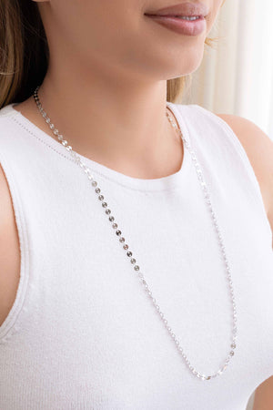 Gargantilha Longa Plaquetas Redondas Flat Ródio Branco