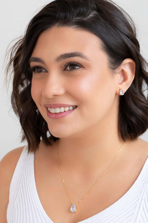 Conjunto Gota Cristal Banhado a Ouro 18K