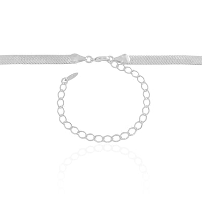 Colar Malha Fita 5 mm Ródio Branco - 45 cm