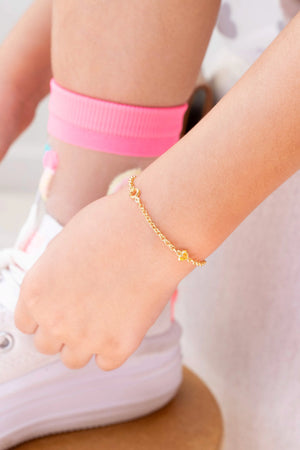 Pulseira Infantil Elos Portugueses Corações Coloridos Banhado a Ouro 18K