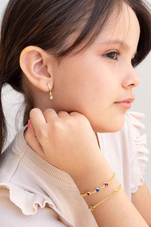 Pulseira Infantil Elos Portugueses Corações Coloridos Banhado a Ouro 18K