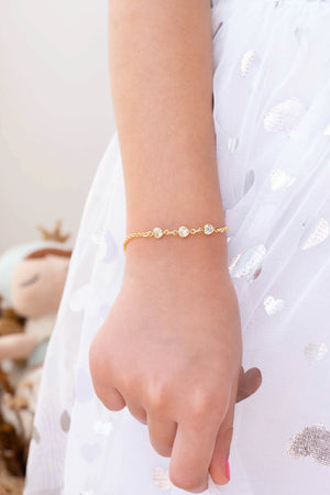 Pulseira Infantil Corações Cristal Banhado a Ouro 18K