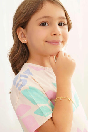 Pulseira Infantil Elos Pontos de Luz Cristal Banhado a Ouro 18K