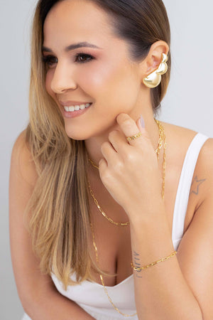 Ear Cuff Redondo Liso Detalhado Banhado a Ouro 18K