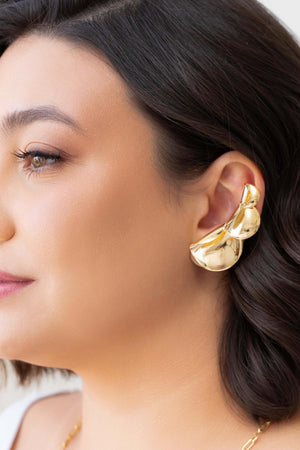 Ear Cuff Redondo Liso Detalhado Banhado a Ouro 18K