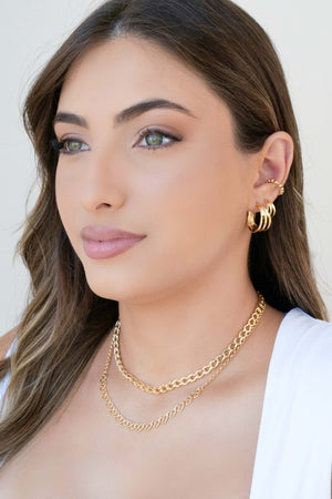 Brinco Argola Três Filetes Lisos 2.2 cm Banhado a Ouro 18K