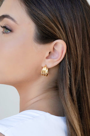 Brinco Argola Três Filetes Lisos 2.2 cm Banhado a Ouro 18K