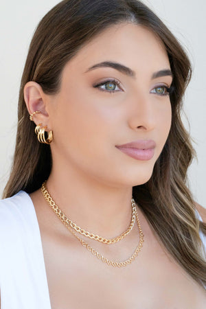 Brinco Argola Três Filetes Lisos 1.3 cm Banhado a Ouro 18K