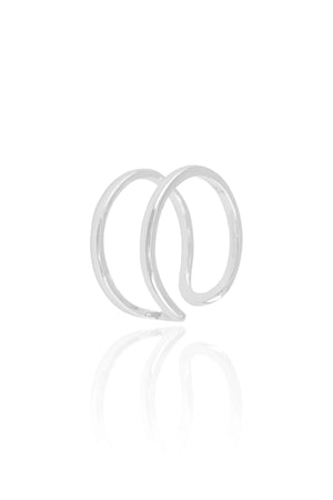 Anel Ajustável Dois Filetes Lisos Tamanho P Ródio Branco