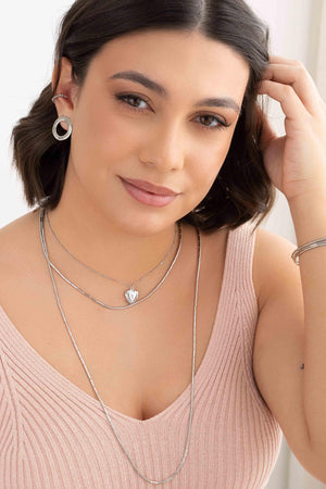 Brinco Argola Frontal Ondulado 2.2 cm Ródio Branco