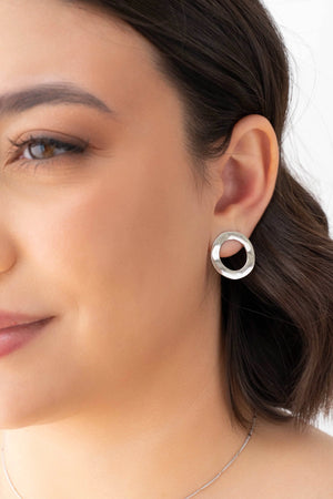 Brinco Argola Frontal Ondulado 2.2 cm Ródio Branco