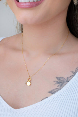 Gargantilha Detalhes Pingente Redondo Ponto de Luz Banhado a Ouro 18K