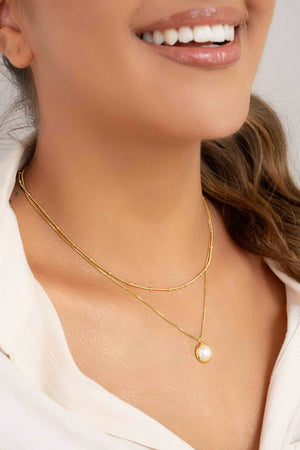 Gargantilha Veneziana Dupla Perola Detalhes Bolinha Banhado a Ouro 18K