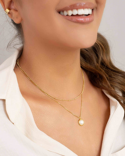 Colar Veneziana Dupla Pérola Detalhes Bolinha Banhado a Ouro 18K - 37/40 cm