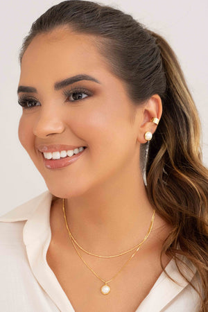 Gargantilha Veneziana Dupla Perola Detalhes Bolinha Banhado a Ouro 18K