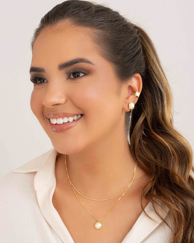 Colar Veneziana Dupla Pérola Detalhes Bolinha Banhado a Ouro 18K - 37/40 cm