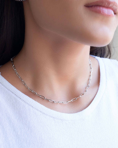 Choker Elos 3x9 mm Ródio Branco - 32 cm