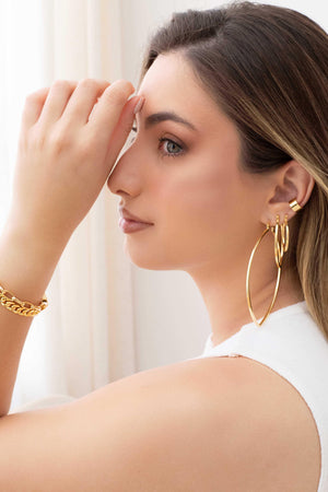 Brinco Argola Elíptico Fecho Italiano 2.8 cm Banhado a Ouro 18K