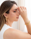 Brinco Argola Fecho Italiano Reta Elíptico Lisa 4.4cm Banhado a Ouro 18K