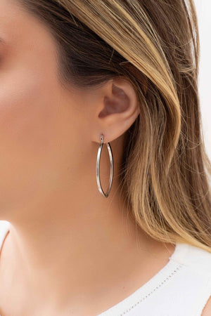 Brinco Argola Fecho Italiano Reta Elíptico Lisa 4.4cm  Ródio Branco