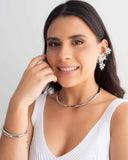 Ear Cuff Flores e Borboletas Ródio Branco
