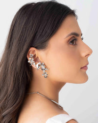 Ear Cuff Flores e Borboletas Ródio Branco