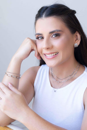 Pulseira Plaquinhas Redondas Achatadas Ródio Branco