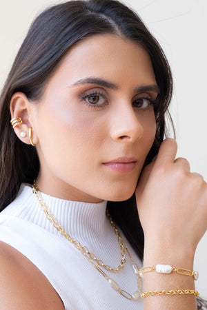 Gargantilha Elos Ovais com Pérolas Barroca Banhado a Ouro 18K