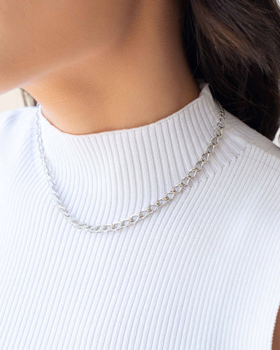 Choker Elos Duplos 5 mm Ródio Branco - 32 cm