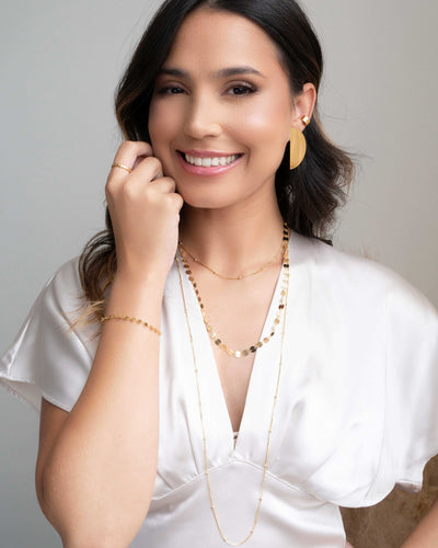 Brinco Leque Liso Banhado a Ouro 18K
