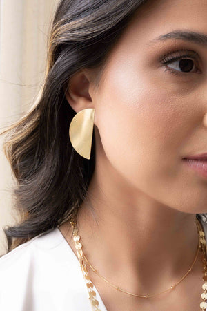 Brinco Leque Liso Banhado a Ouro 18K