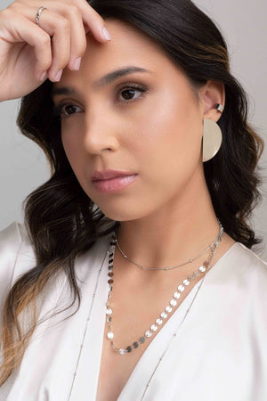 Brinco Leque Liso Ródio Branco