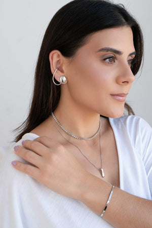 Brinco Redondo Achatado 1.3 cm Ródio Branco